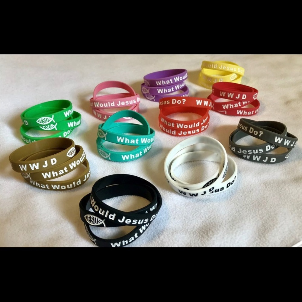 24 WWJD Jesus Rubber Silicone Wristbands Bracelets